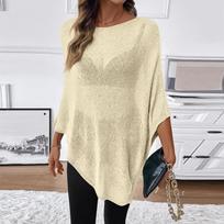 Women Lightweight Beach Cover Up Short Sleeve Hollow Out Loose Fit Casual Summer Pullover Top for Vacation Travel One Size smėlis