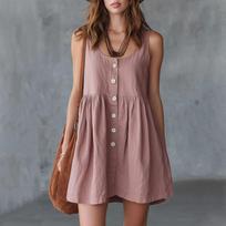 Sleeveless Button Front Mini Dress Casual Loose Fit Summer Sundress Lightweight Soft Fabric Tank Style L rožinė