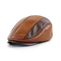 Gifts Unisex Newsboy Caps PU Leather Retro Berets Leather Splicing Flat Cap with Front Cap Men British Painters Hats kava