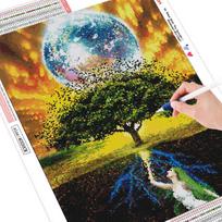 Deimantinis siuvinėjimo medis Fantazijos deimantinis paveikslas 5d dekoracijos visas apvalus paveikslėlis 20X30 black