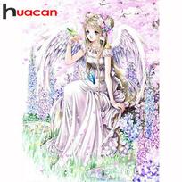 HUACAN Deimantinė tapyba vaikams Apvalūs deimantiniai lipdukai Animacinis angelas Kalėdinė puošmena Full round 30*40 cm gray