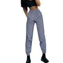 TOP-FASHION-WOMEN High Waist Baggy Reflective Long Pants Elastic Waist Ankle Tie Trousers M pilka