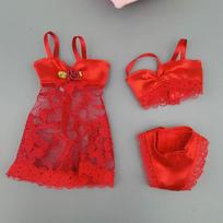 Sexy Red Fashion Clothes For Barbie Doll Pajamas Lingerie Nightwear Lace Night Dress + Bra + Underwear Clothes raudona