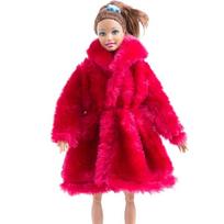 Dark Red Winter Wear Doll Clothes For Barbie Doll Outfits Clothing Fur Coat Doll Dresses For Barbie 1/6 BJD Doll Accessories Toy raudona