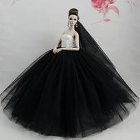 White Black Doll Dresses For Barbie Doll Clothes Vestido Long Tail Evening Gown Clothes Wedding Dress +Veil 1:6 Doll Accessories juoda