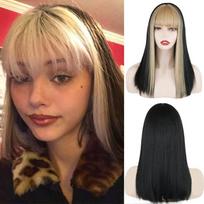MERISIHAIR juodas ilgas tiesus perukas moterims iš abiejų pusių aukso spalvos plaukų vidurinė dalis su kirpčiukais Karščiui atsparus banguotas Cosplay perukas mergaitei white