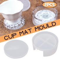 2 Pcs/Set Round Box and Mat Silicone Mold Box DIY Handmade Craft UV Epoxy Coaster Cup Pad Storage Boxes Mould Clay Making Tool 2 Pcs/Set gray