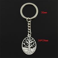 Mados raktų pakabukas 34x24mm Peace World Tree Sidabrinės spalvos pakabukai „Pasidaryk pats“ Vyriški papuošalai Automobilio raktų pakabuko žiedo laikiklis Suvenyras dovanai sidabras