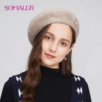 SOMALER Wool Beret Hats for Women Elegant French Style Beret with Decoration Winter Autumn Beret for Female šviesiai ruda spalva