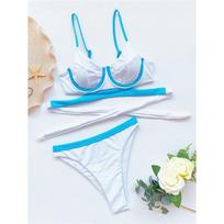 Sujungiamas vidurio juosmens bikinis, moteriškas maudymosi kostiumėlis, moteriškas maudymosi kostiumėlis, dviejų dalių bikinio rinkinys, paminkštintas maudymosi kostiumėlis, moteriškas maudymosi kostiumėlis L mėlyna/balta