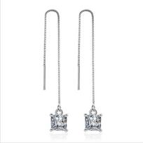 Charm Crystal Square Women Drop Earrings Jewelry Top Quality 925 Sterling Silver Earrings Tassel Girl Birthday Bijou Gift white