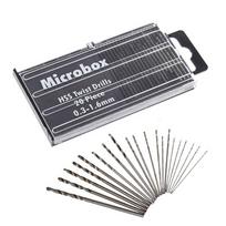 Mikro grąžtų rinkinys, 20 vnt., mini grąžtai, greitapjovis plienas, 0,3–1,6 mm, modeliukas