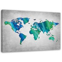 Canvas print, Blue-green world map 60x40 mėlyna