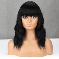 MISS WIG Šviesiai blondinis sintetinio pluošto natūralaus bangavimo perukas su kirpčiukais Daily Wear Cosplay grynos spalvos blondinė pilka juoda ruda banguotas perukas 40CM