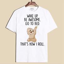 ZIMOXUAN Cute Sloth Wake Up Be Awesome Go To Bed Print T-shirts For Women Summer Lovely Short Sleeve Casual T-shirts Funny Ldies Round Neck Tops S balta
