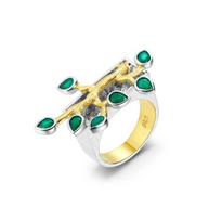 Gb Handmade Madagascar Forest Rings Natural Swiss Blue Topaz Women 'S Cocktail Ring 18k Gold Over 925 Silver Two Tone 8 white