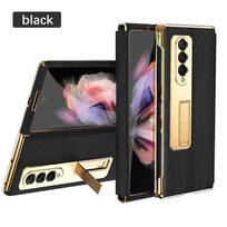Madingas odinis dėklas, skirtas „Samsung Galaxy Z Fold“ 4 3 2 Aukštos kokybės galvanizuojamas kraštinės susiuvimo dizainas Visiškai apsaugotas dangtelis For Galaxy Z Fold 2 juoda