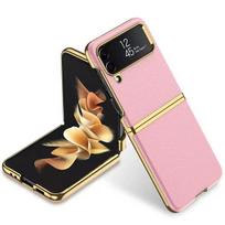 For Samsung Galaxy Z Flip 4 5g Case Plating 3d Surface Plain Leather Matte Hard Pc Anti -Fall Case For Galaxy Z Flip 4 5g Fundas for Galaxy Z Flip 4 rožinė