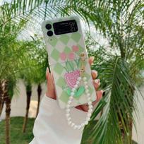 For Samsung Z Flip 4 Case Tulip Flowers Translucent Folding Phone Case With Bracelet For Samsung Z Flip 3 Zflip4 Hard Back Cover For Galaxy Z Flip 3