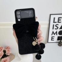 Samsung Galaxy Z Flip 4 dėklas Sulankstomas dėklas su pakabuku Samsung Z Flip 3 Zflip4 Žieminis kailinis Smūgiams atsparus kietas galinis dangtelis Galaxy Z Flip 3 juoda