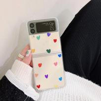 For Samsung Galaxy Z Flip 3 Case Korean Colorful Heart For Samsung Z Flip 4 Zflip4 Luxury Hard Pc Clear Cover With Laser Jam Samsung  Z Flip 4
