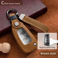 Crazy Horse Leather Car Key Case Cover Fob Shell for A1 A3 A4 A5 Q7 A6 C5 C6 Car Accessories Keychain black