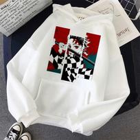 Anime Demon Slayer Tanjiro and Nezuko Hoodie Sweatshirt Women Korean Kpop Street Style Sweatshirt Girl Streetwear Winter Loose Top XS balta