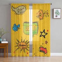 Komiksų meno „Boom Star“ permatomos voile užuolaidos virtuvei, svetainei, miegamojo dekoravimui Šifono tiulio užuolaidos Langų apdaila 1 PCS W100XH250cm