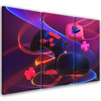 Three piece picture canvas print Gaming kit controller 60x40 violetinė