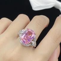 BELLA BOX ilgos pagalvės formos rožinė cirkonio pilna deimantinė imitacinė pudra turmalino atviro žiedo pakabukų auskarų rinkinys moterims Ring rožinė