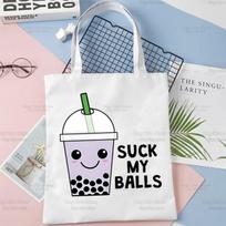 Boba Milk Tea Shopping Bag Shopper Eco Bubble Tea Canvas Cotton Shopper Cartoon Cute Bolsas De Tela Bag Shoping Reusable Sacolas 24*26cm gray