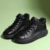 High-top Sports Shoes with Thick Soles for Women's Lace-up Handmade Vintage Round Head Martin Boots 40 juoda