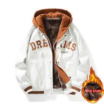 Autumn Winter Men's Fashion Fake Two Coats with Hooded Loose Letters Casual Warm Parka M balta
