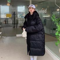 Moteriška žieminė pūkinė striukė vidutinio ilgio virš kelių Laisva žieminė medvilninė striukė, pastorintas paltas XXL juoda