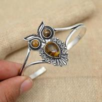 Beautiful Tiger's Eye Gemstone Solid 925 Sterling Silver Bangle Engagement Gift Cuff Jewelry 8 Inches ruda
