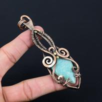 Amazonite Gemstone Pure Copper Wire Wrapped Handmade Pendant Jewelry For Her 4.45 Inches žalia