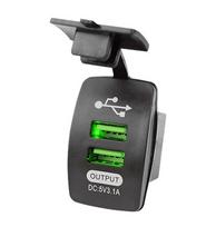3.1a dvigubas USB automobilinis įkroviklis Rocker adapterio lizdas vandeniui atsparus automatinis adapteris Qc3.0 telefono įkroviklis, skirtas Rocker jūrų valties jungikliui žalia