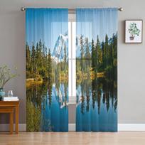 Lakeside Green Forest Snow Mountain Tulle Sheer Window Curtains for Living Room the Bedroom Modern Voile Organza Curtains Drapes W135 x H115cm x1 black
