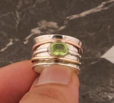 Peridot Gemstone Ring, Solid 925 Sterling Silver Ring, Three Tone Ring, Spinner Ring, Meditation Ring, Thumb Ring, Unisex Jewelry 6 beige