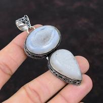 Geode Agate Druzy Gemstone Pendant Vintage Pendant 925 Sterling Silver Pendant Antique Jewelry Handmade Pendant Gift For Her Silver Jewelry