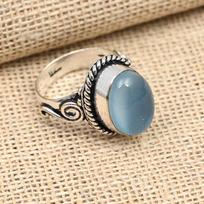Blue Chalcedony Gemstone Handmade Jewelry 925 Sterling Silver Jewelry Ring For Women 4 mėlyna