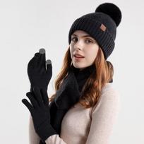 Žieminė megzta vilnonė kepurė Moteriška Šilta kepurė Šalikas Pirštinės Trijų dalių ausų apsaugos kepuraitė Rankovės dangtelis Skullies Beanies mėlyna