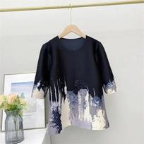 Hong Kong o neck pleated short sleeved versatile casual T-shirt fashionable summer new style temperament t shirt female top M