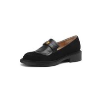 Krazing Pot Cow Suede Round Toe Med Heels Spring Shoes Brogues Metal Buckle Fasteners Vintage Women Pumps 34 juoda