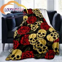 Rose Skull Blanket bed blanket Colored  Microfiber   For for Children and Adults Throw Travel Adult 75x90cm beige