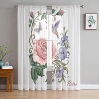 Rožių puokštė su paukščiu permatomos užuolaidos svetainei, miegamajam, modernios voile tiulio užuolaidos, audinio draperijos virtuvei 135W x 114H(cm)