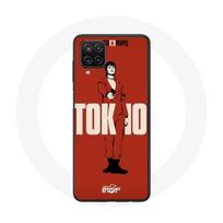 Coque Samsung Galaxy A12 La casa de papel Tokyo Fanart logo Fond Rouge raudona