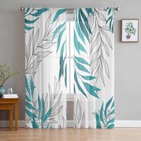 Willow Leaf Lines Blue Sheer Curtains For Living Room Kitchen Window Curtains Bedroom Tulle Voile Curtains 135W x 114H(cm) white