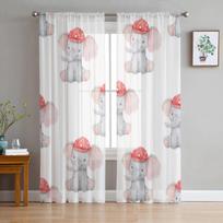 Cute Baby Elephant Tulle Sheer Window Curtains For Living Room The Bedroom Modern Chiffon Voile Curtains Fabric Drapes 135W x 114H(cm)