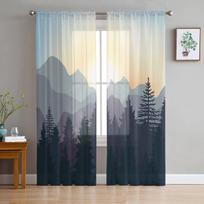 Kalnų pušų miško saulės tiulio užuolaidos miegamajam, modernios voile užuolaidos, namų dekoracija, langų užuolaidos 135W x 114H(cm) white